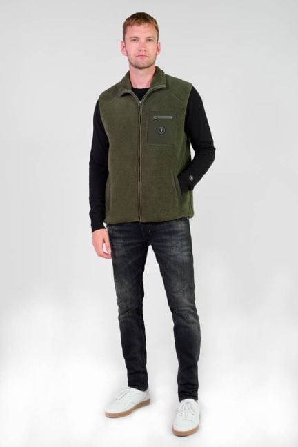 Rudy khaki bi-material sleeveless jacket