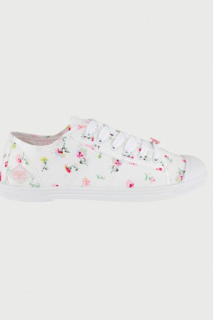 White Basic trainers with floral pattern