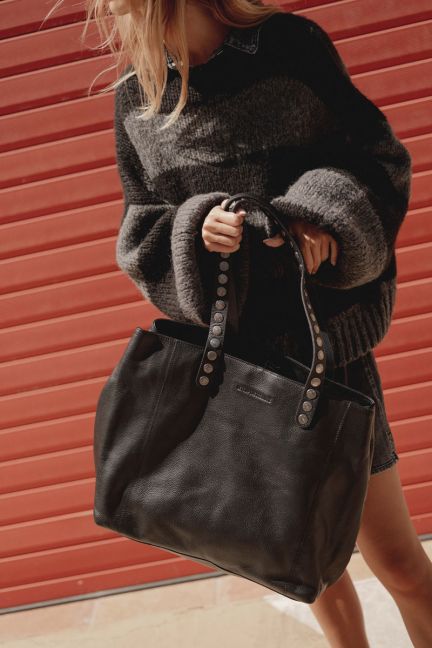 Micky tote bag in black grained leather