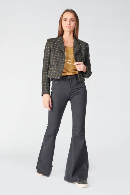 Black cropped Cat jacket with gold checks