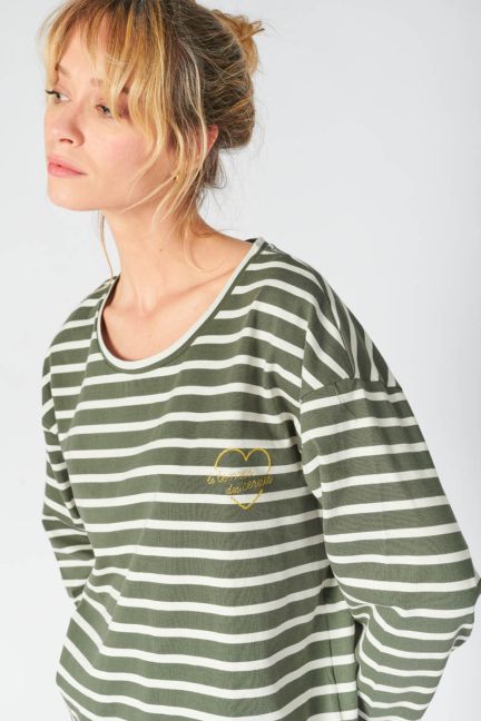 Khaki and off-white striped long-sleeved Gatsby t-shirt