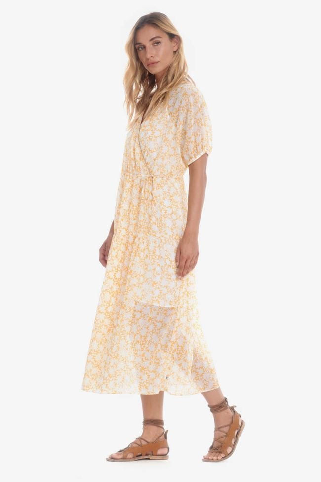 Long Bilbao dress with yellow floral pattern