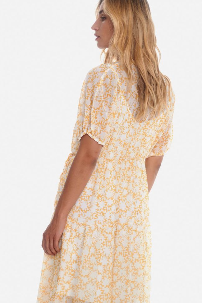 Long Bilbao dress with yellow floral pattern