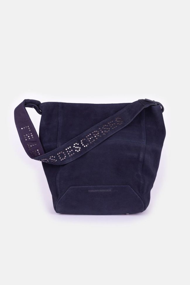 Midnight blue Bali suede leather bucket bag
