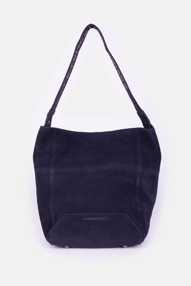 Midnight blue Bali suede leather bucket bag