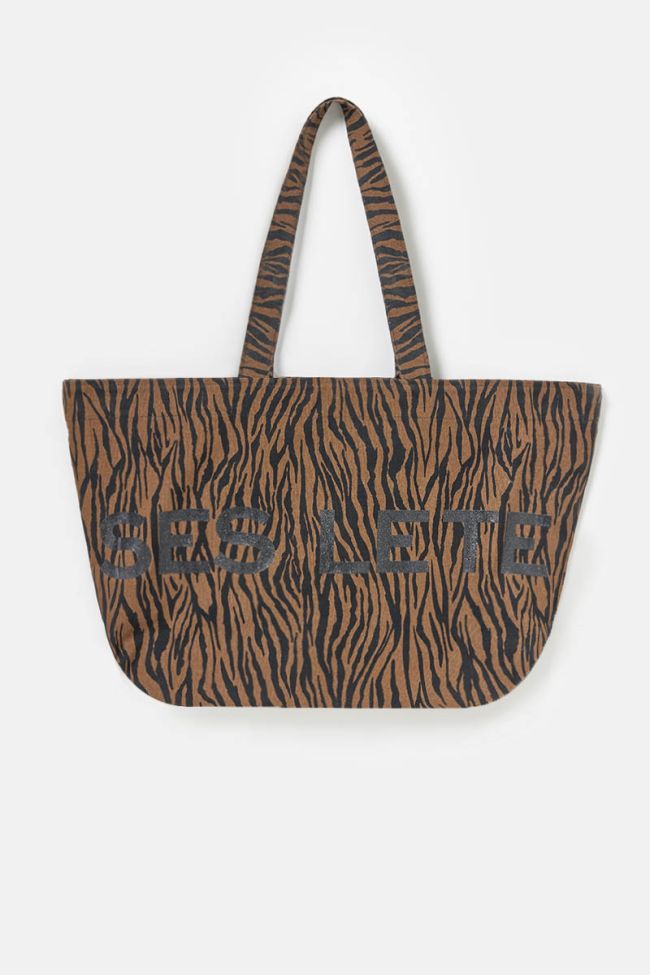 Brown zebra Dory canvas bag