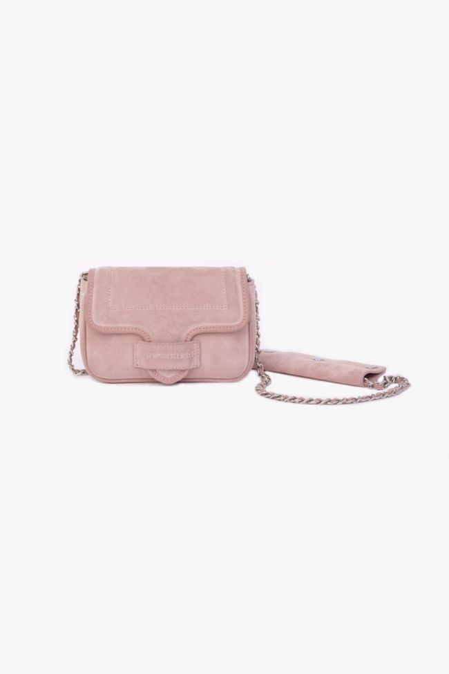 Powdery pink Klelia suede leather bag