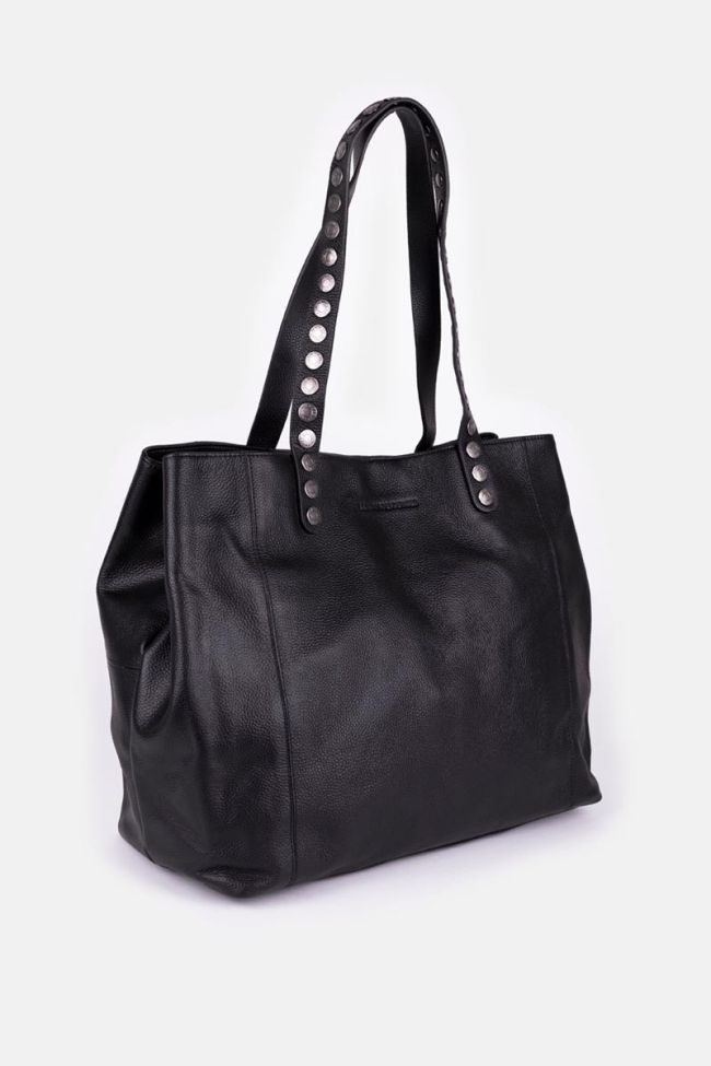 Micky tote bag in black grained leather