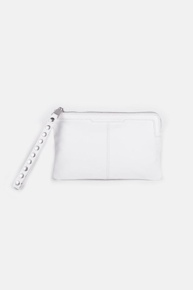 Oria clutch bag in white grained leather