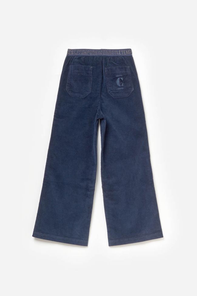 Pantalon taille haute droit Millgi en velours bleu marine