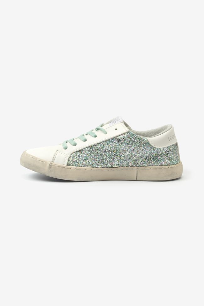 White Austin sneakers with blue-grey sequins