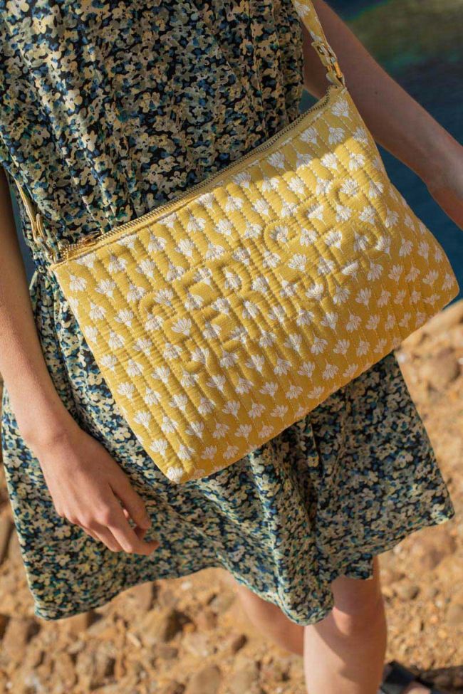 Yellow Lauri shoulder bag with floral pattern