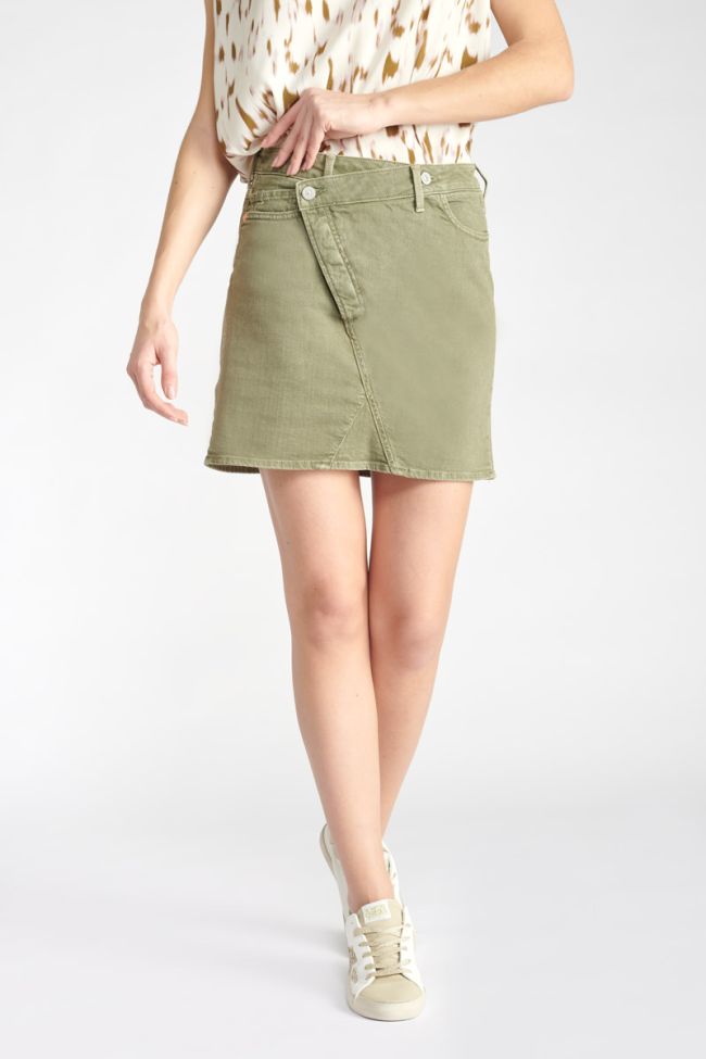 Alofi khaki denim skirt with asymmetric fastening