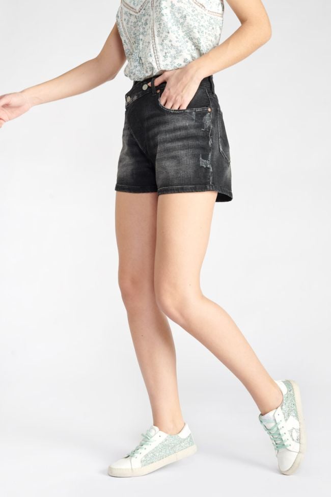 Black denim Mosta shorts with asymmetric fastening