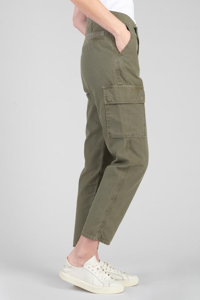 Dark khaki Cosy Army trousers with asymmetric fastening