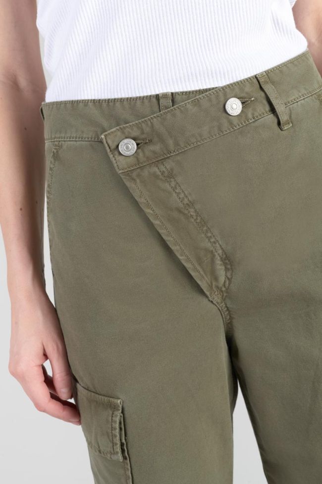 Dark khaki Cosy Army trousers with asymmetric fastening