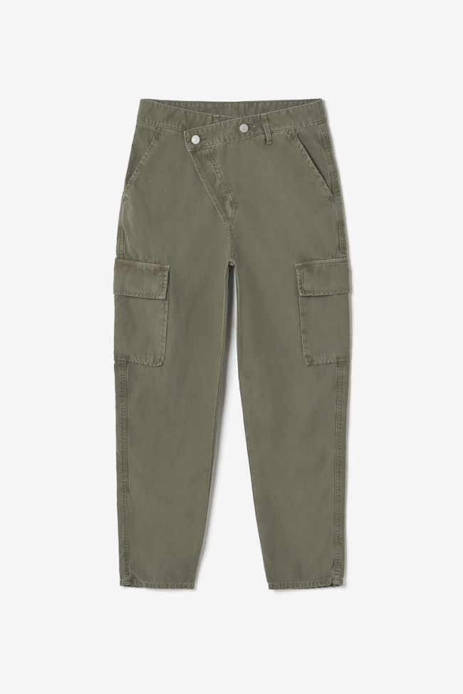 Khaki Cosy Army trousers with asymmetric fastening