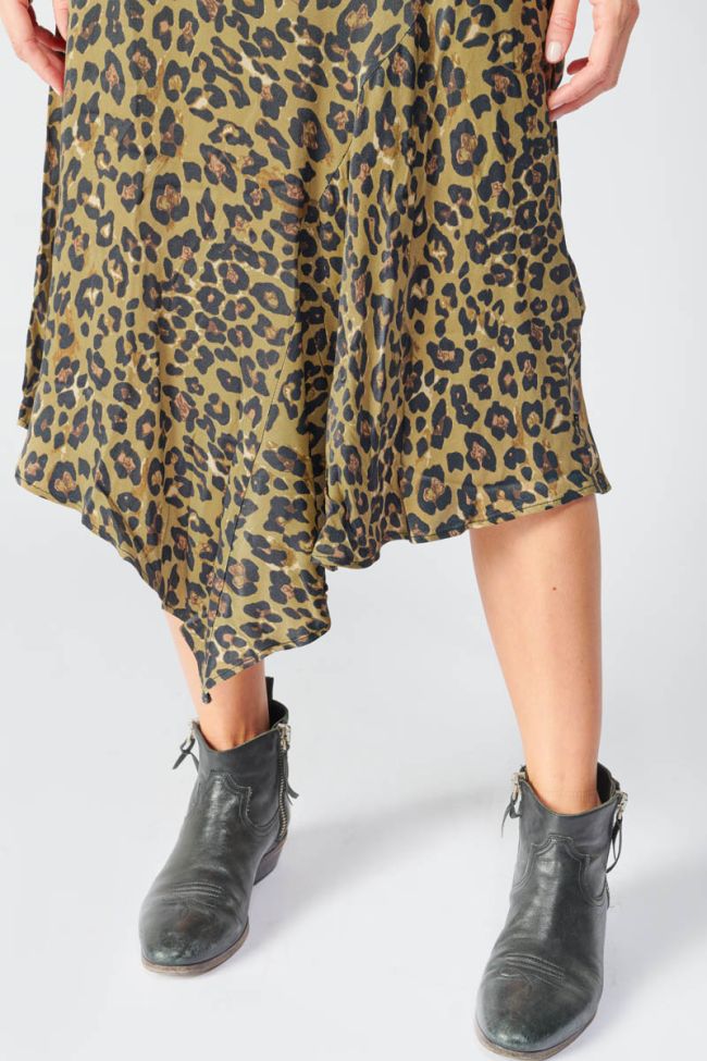 Jupe longue Alexine léopard kaki