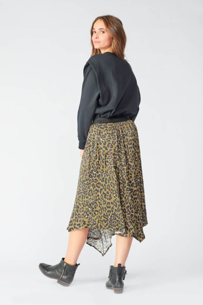 Long khaki leopard print Alexine skirt