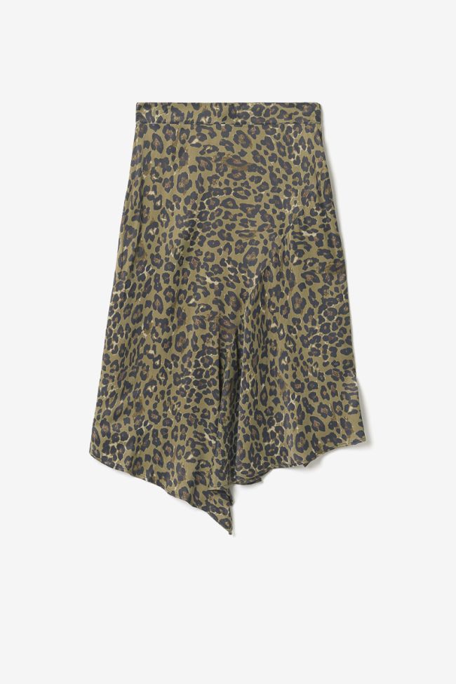 Long khaki leopard print Alexine skirt