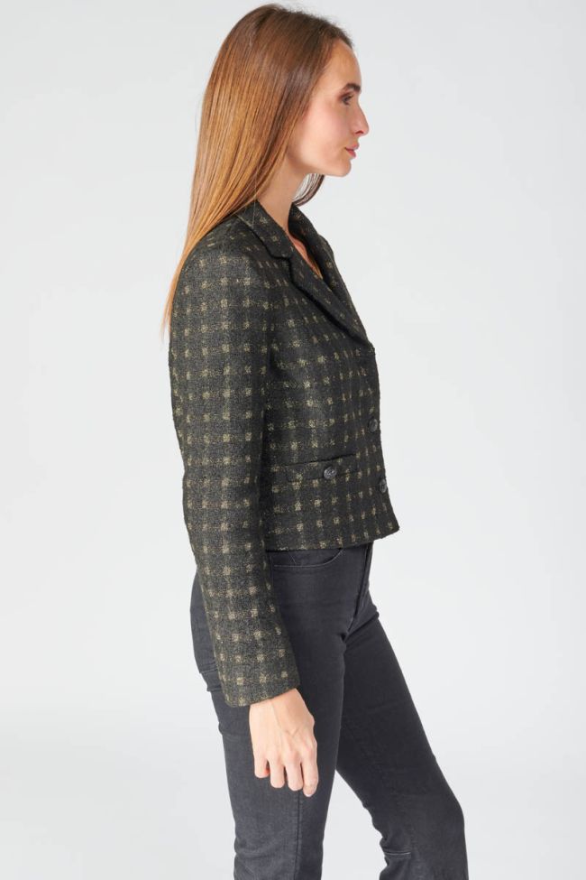 Black cropped Cat jacket with gold checks