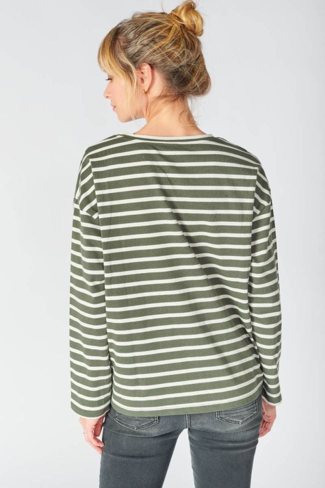 Khaki and off-white striped long-sleeved Gatsby t-shirt