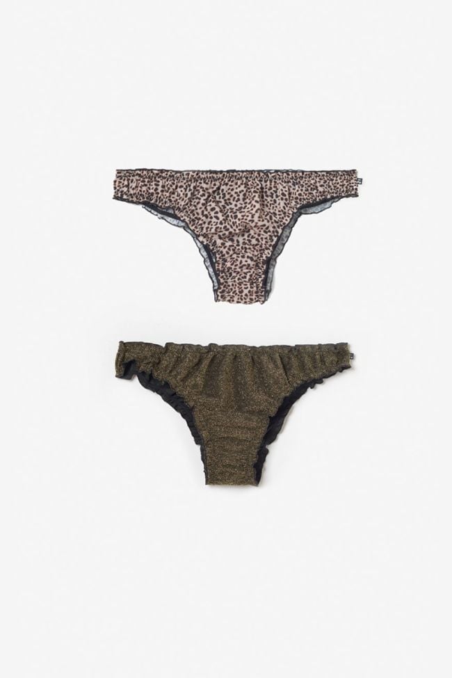 Pack of 2 pairs of Passion leopard print and gold briefs