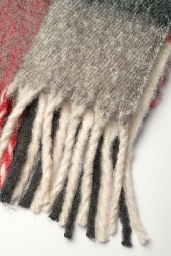 Burgundy Rhin scarf with big checked pattern