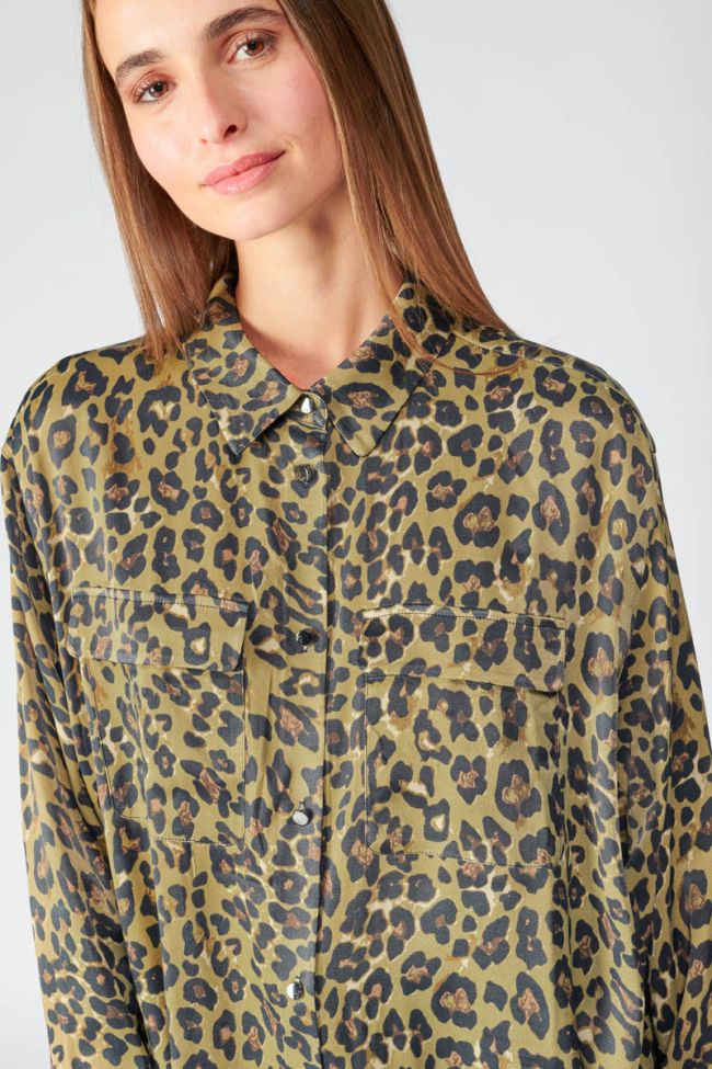 Long khaki leopard print Wavai shirt