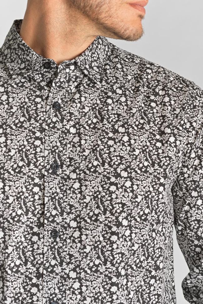 Black Morel shirt with white floral pattern