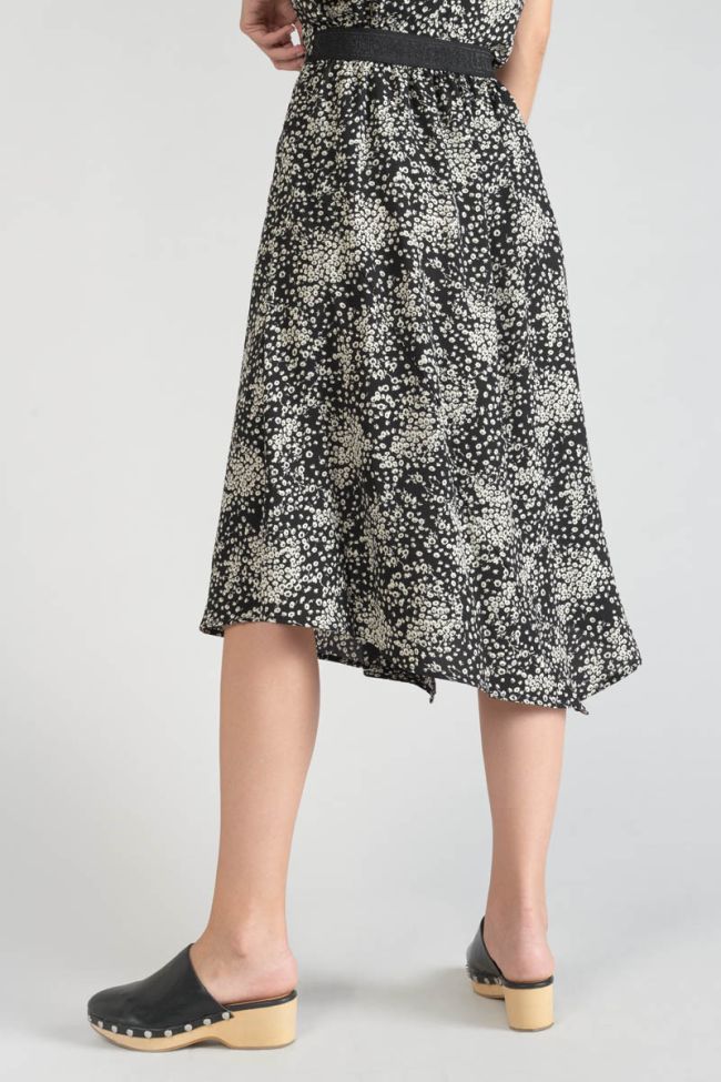 Black and white floral Cassand long skirt