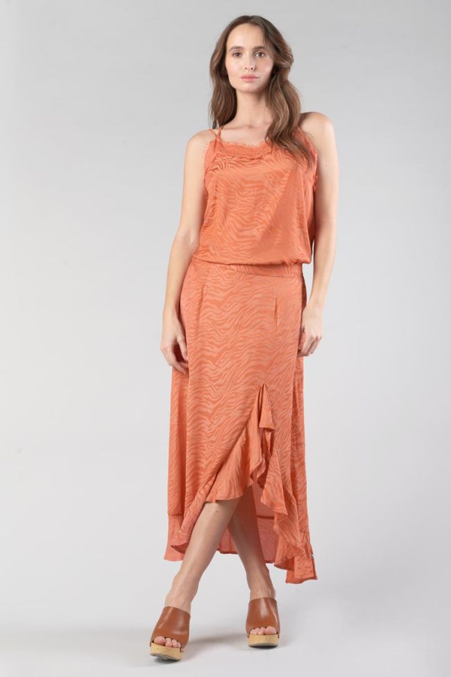 Orange coral zebra print jacquard Gino long skirt