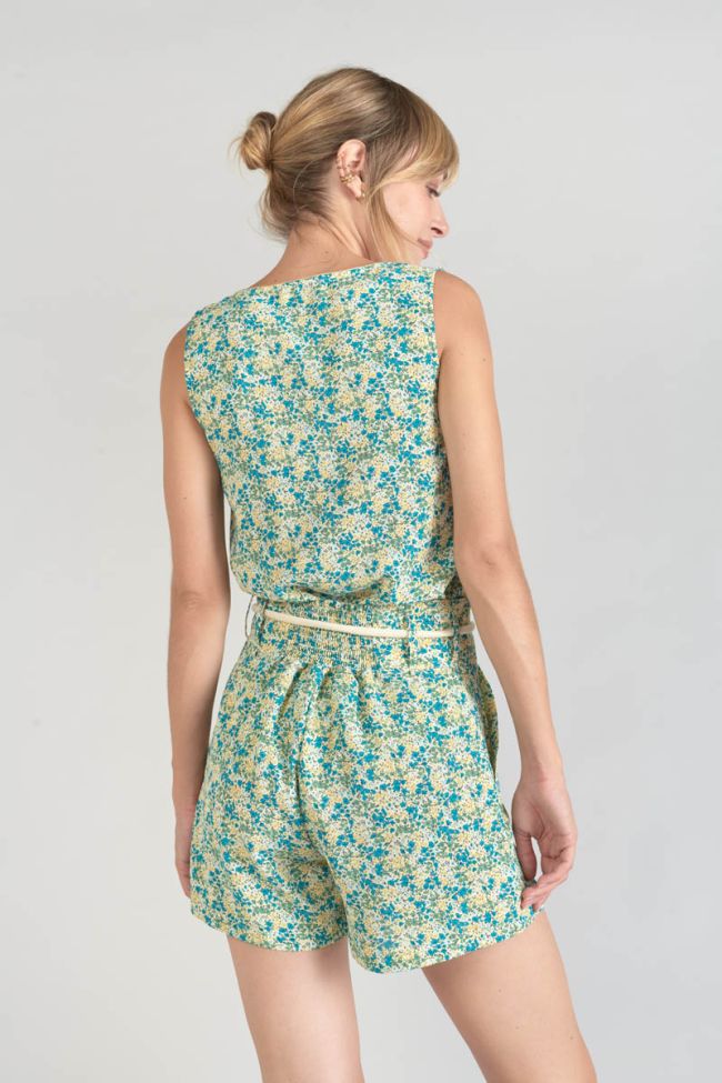 Green and blue floral Lamet shorts