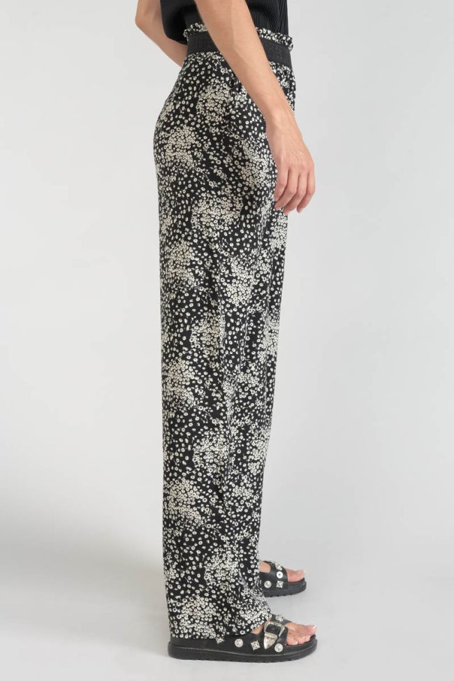 Black and white floral Luisa flowing trousers