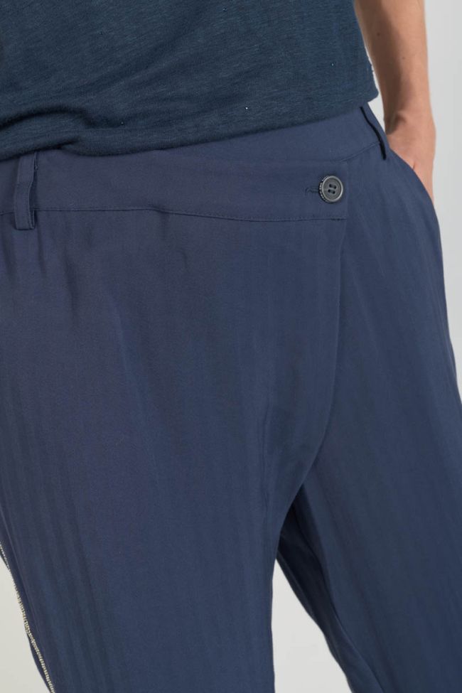 Navy blue Reydel trousers with asymmetric fastening