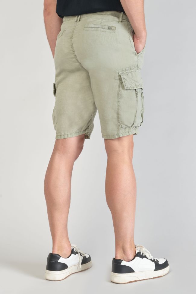 Almond green Rocca linen Bermuda shorts