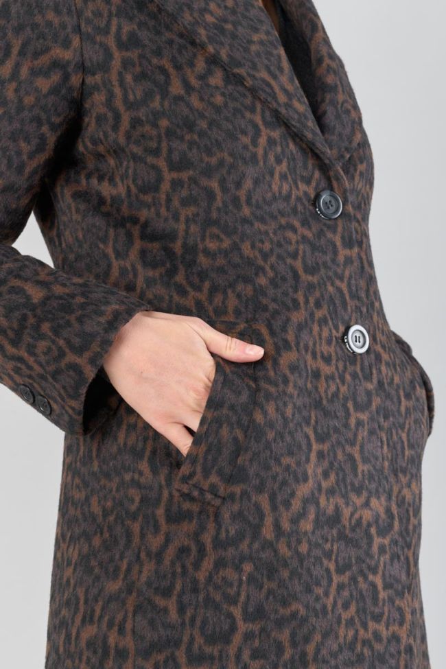 Leopard print mid-length Agathe coat