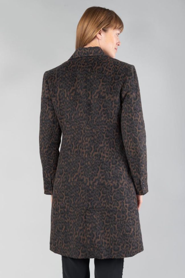 Leopard print mid-length Agathe coat