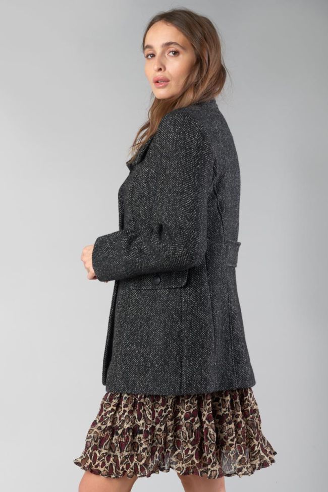 Manteau Capucin en laine mélangée noire à chevrons