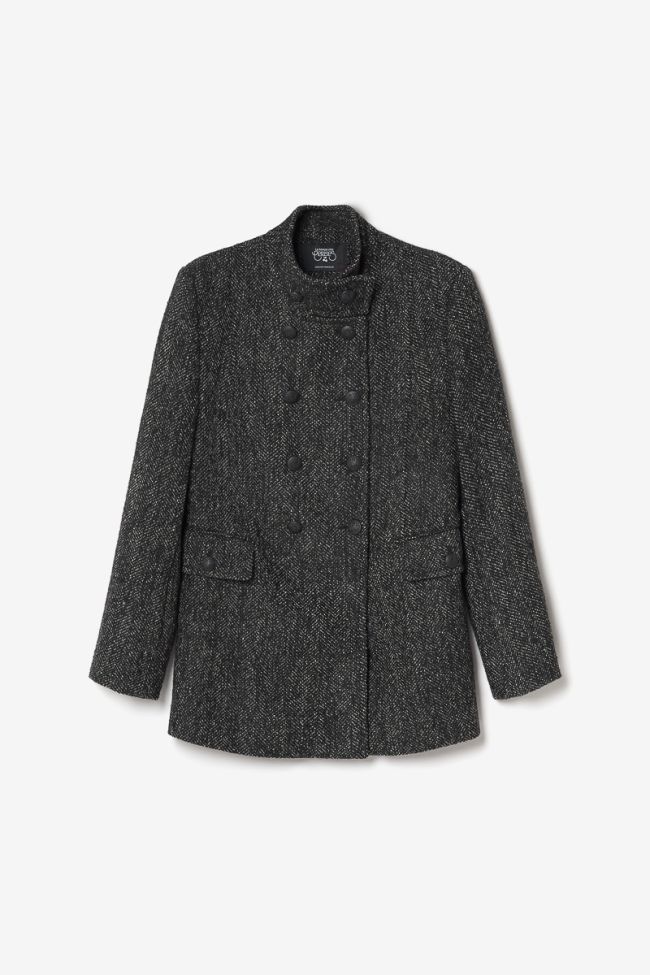 Manteau Capucin en laine mélangée noire à chevrons