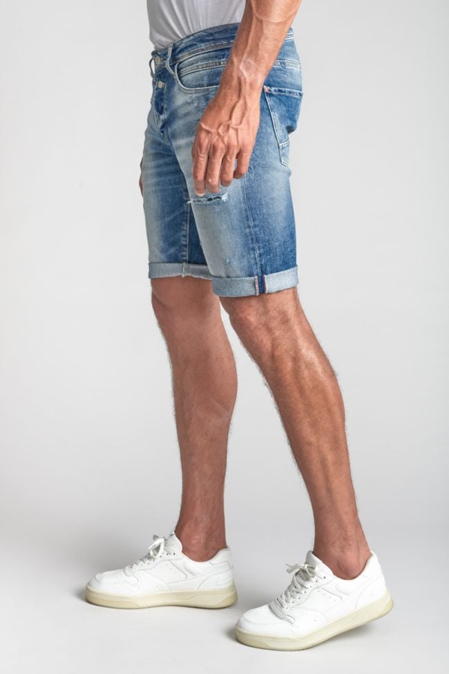 Distressed faded blue denim Landres Bermuda shorts