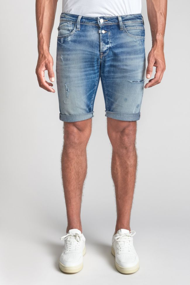 Distressed faded blue denim Landres Bermuda shorts