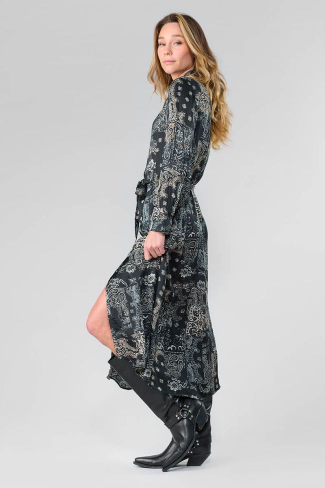 Black Seraphy maxi dress with paisley pattern