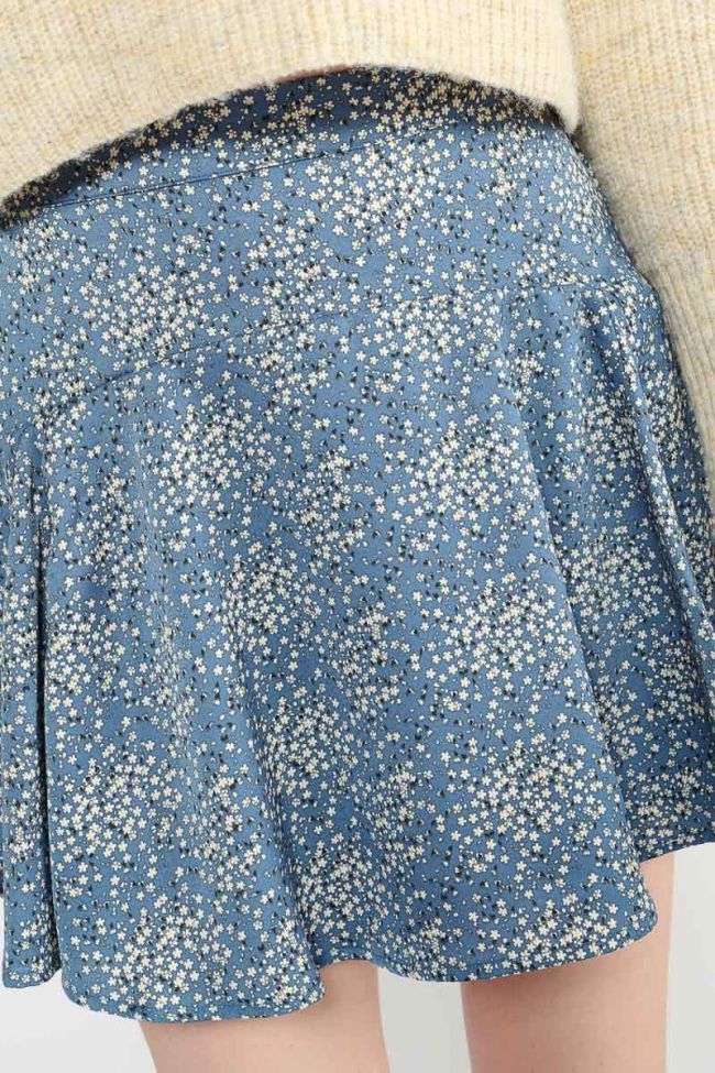 Jupe short Dalougi à motif floral bleu et blanc