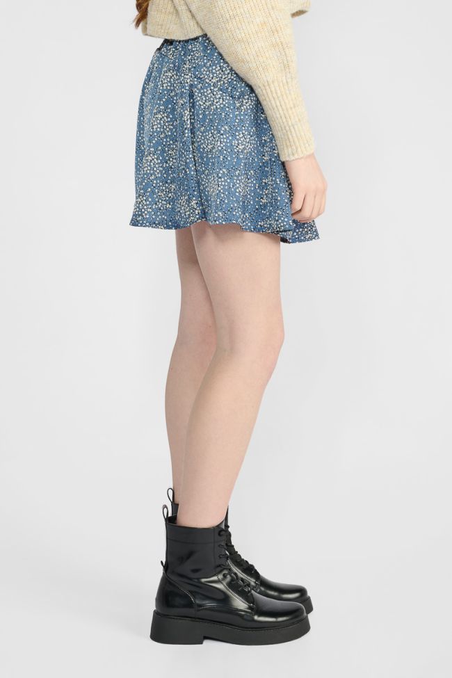 Dalougi short skirt with blue and white floral pattern